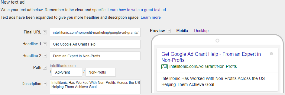 Google Ad for Google Ad Grants help by expert nonprofit marketers 