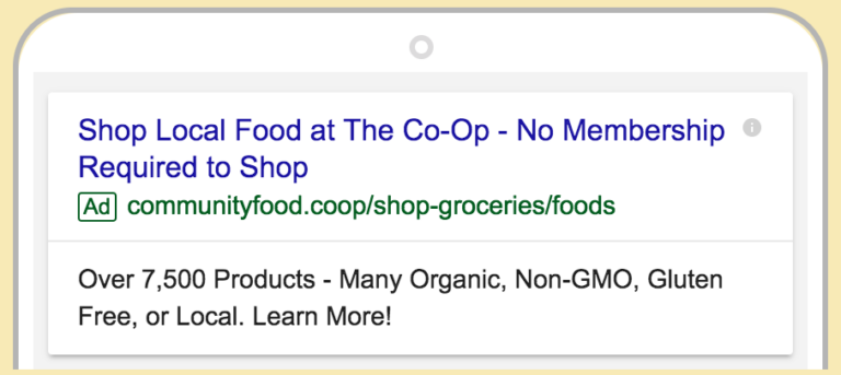 bellingham food co-op google ad screenshot