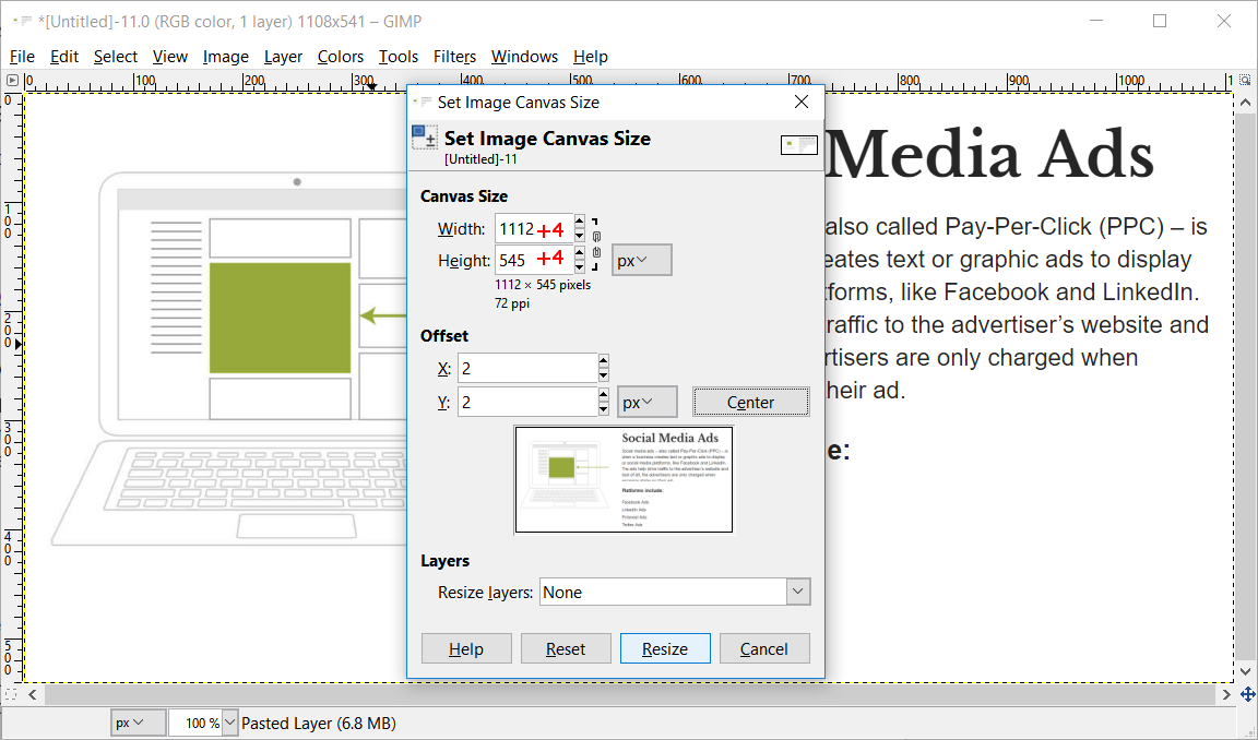 add border to photo in Mac or Windows in Gimp screenshot