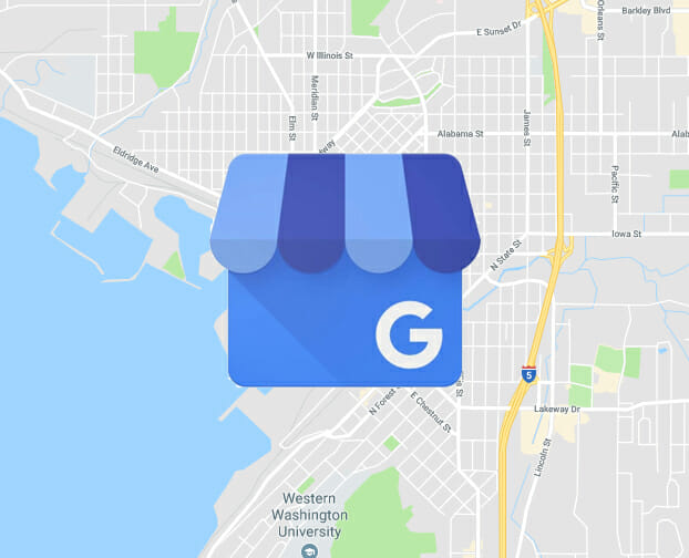 Google My Business Icon with Map Behind it