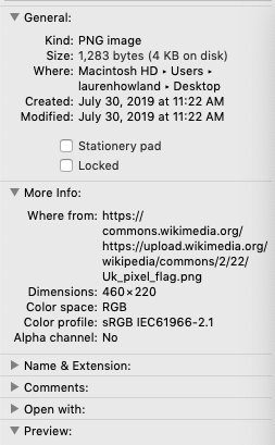 image info on mac showing dimensions, file type, date modified, image source