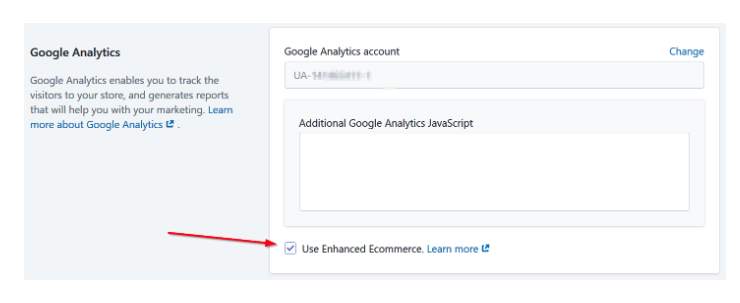 Google Analytic Account enhanced ecommerce button