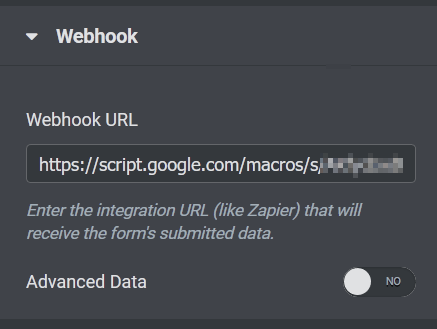 Webhook URL for contact form on website