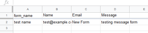 contact form fill result appearing in Google Sheets