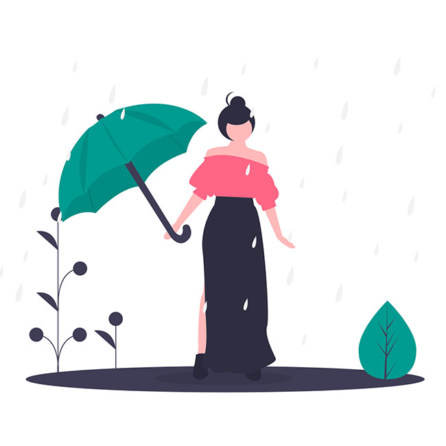 Graphic of a women standing in the rain