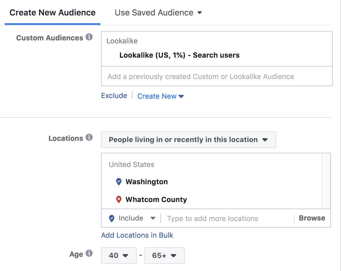 selecting location for Facebook lookalike audience