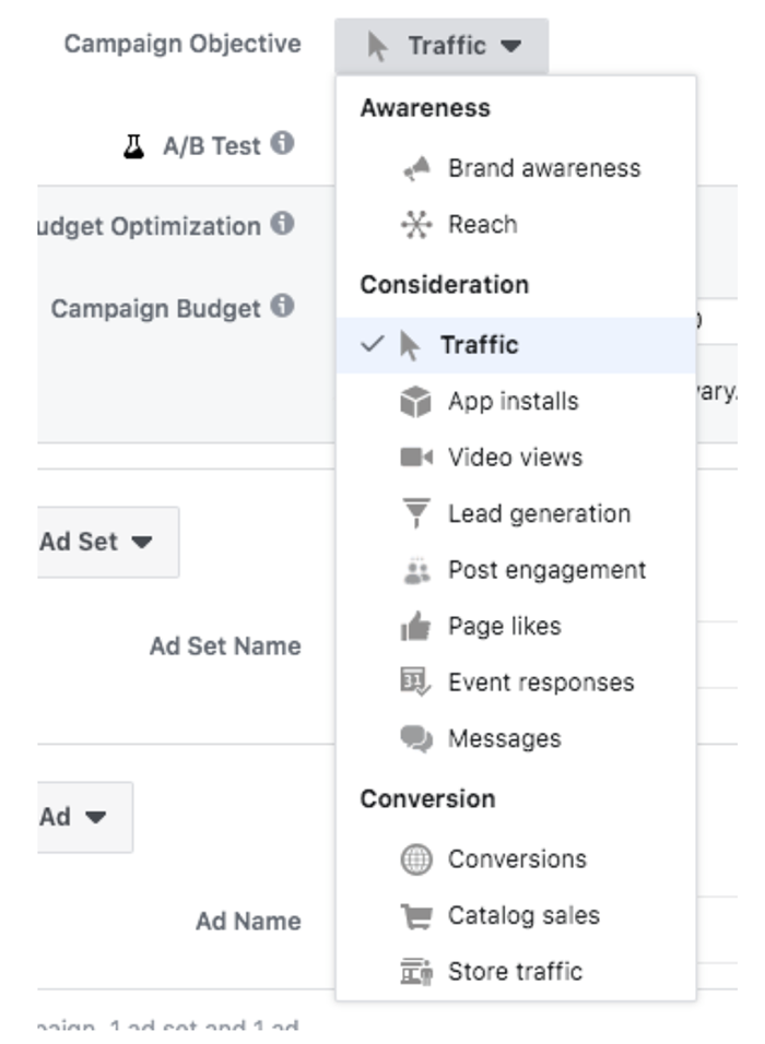traffic as a consideration in creating Facebook ad campaign