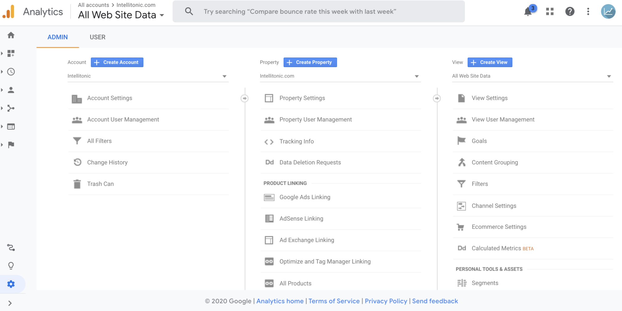 adding a new Google Analytics user by clicking account > property > view