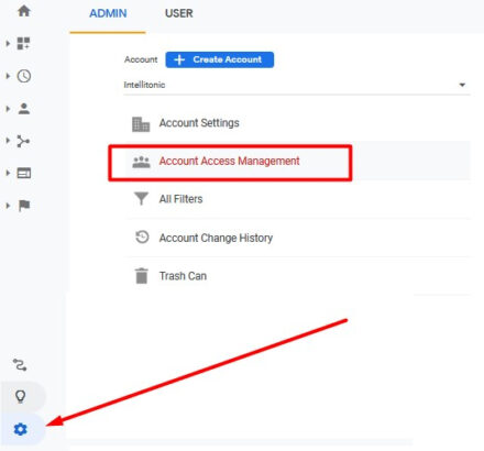 Adding user to Google Analytics by clicking settings > Account Access Management
