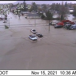 flooded streets in Sumas, Washington