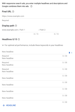 creating up to 15 headlines for Google responsive search ads