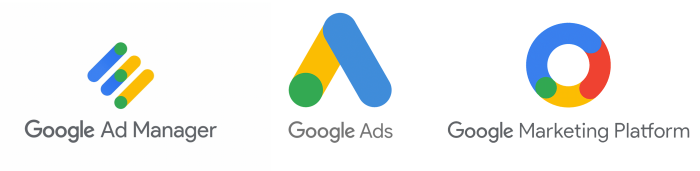 Google Ad Manager, Google Ads, Google Marketing Platform icons