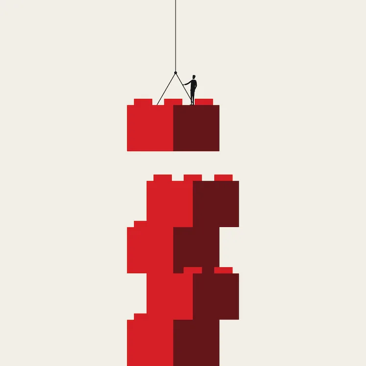 click-together brick elements representing components of scalable marketing